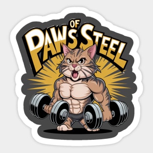 Paws of Steel - Funny Gym Cat Lifting Weights Workout Tee Sticker